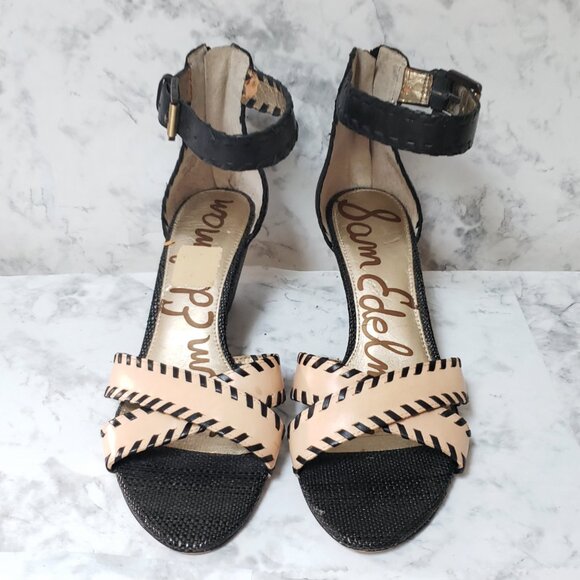 Black/Nude Ankle Strap Sam Edelman Women's Silvia Wedge Sandal 8.5 - Picture 14 of 14